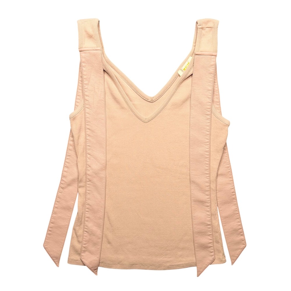 Maeve Anthropologie Tank Pink Faux Leather Ribbed V-Neck Small Ballet Coquette